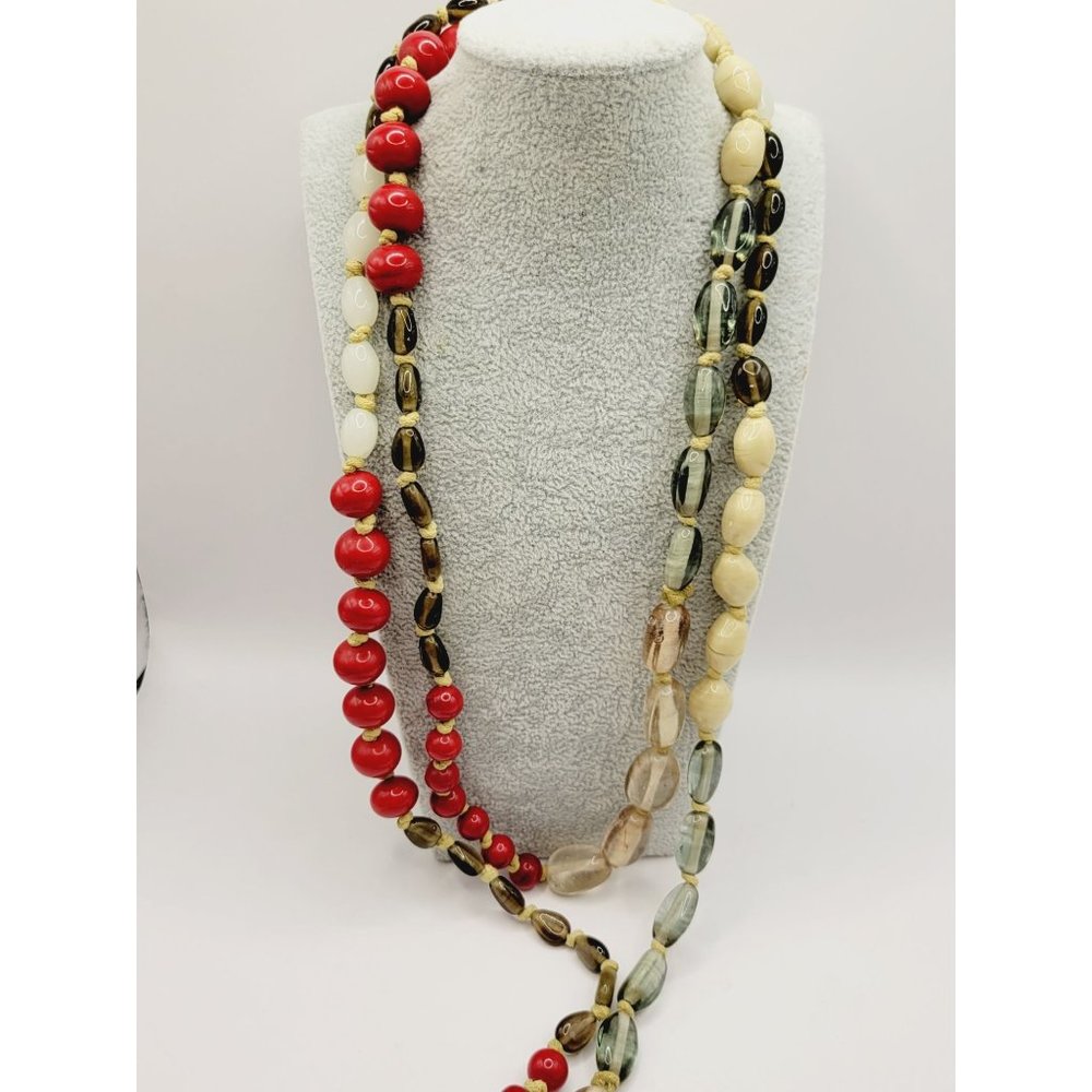 Vintage Hand Knotted Glass & Stone Necklace (A328)